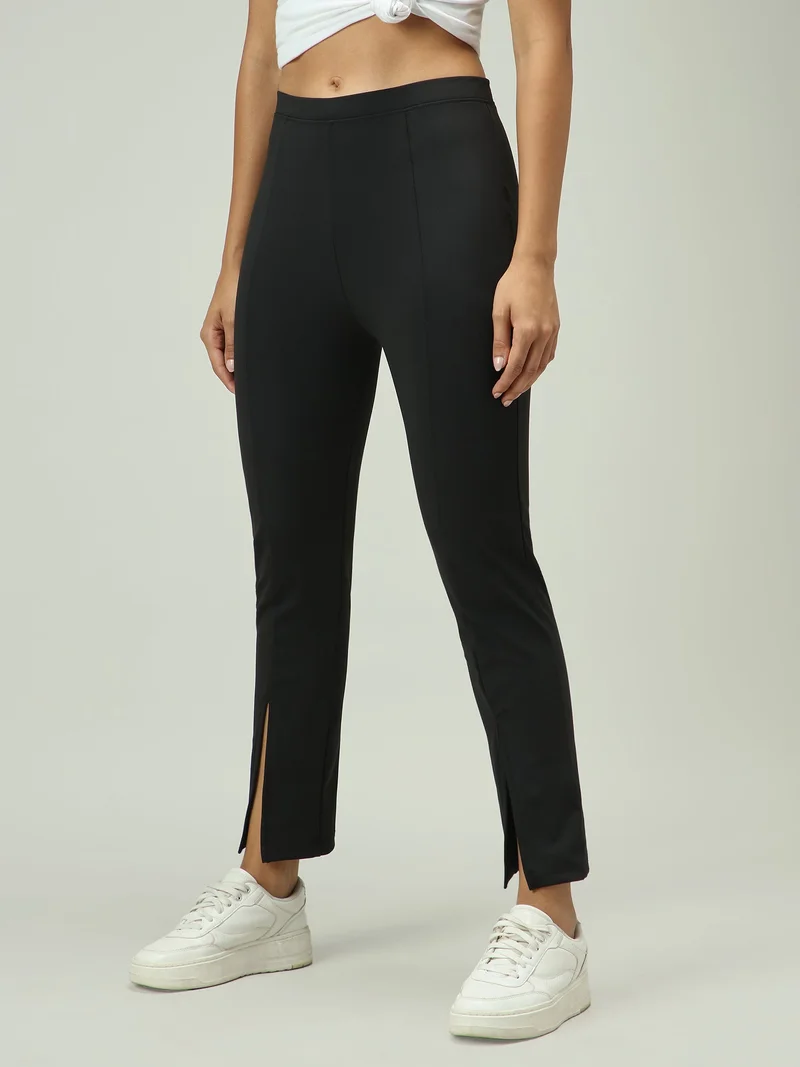 Outzidr  Black Front Slit Leggings for Women | Best Price UAE